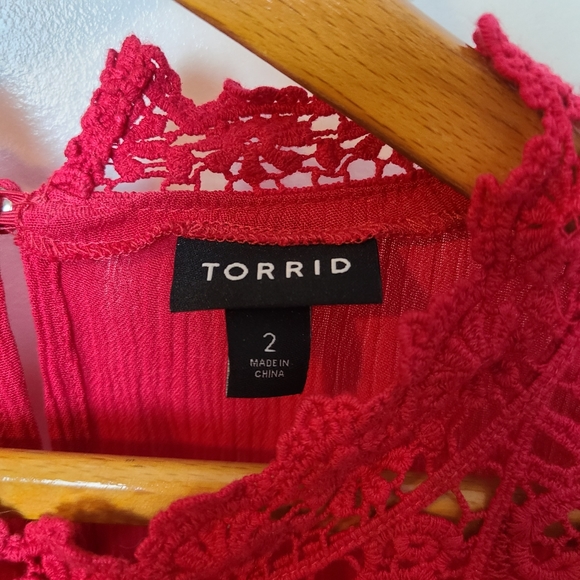 Torrid Pink Long Sleeve Blouse Lace Detail 2X - Picture 5 of 11